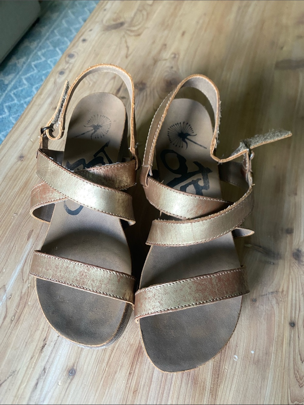 OTBT Metallic Gold Leather Strappy Wedges